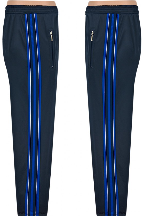 Spodnie sportowe poliester z lampasem - granat/niebieski