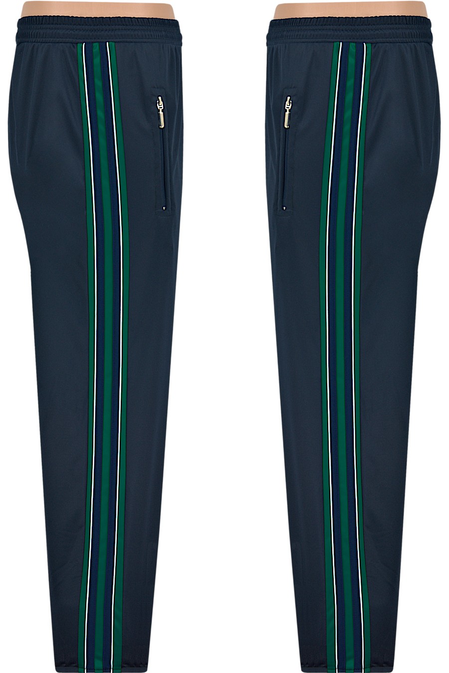 Spodnie sportowe poliester z lampasem - granat/zielony